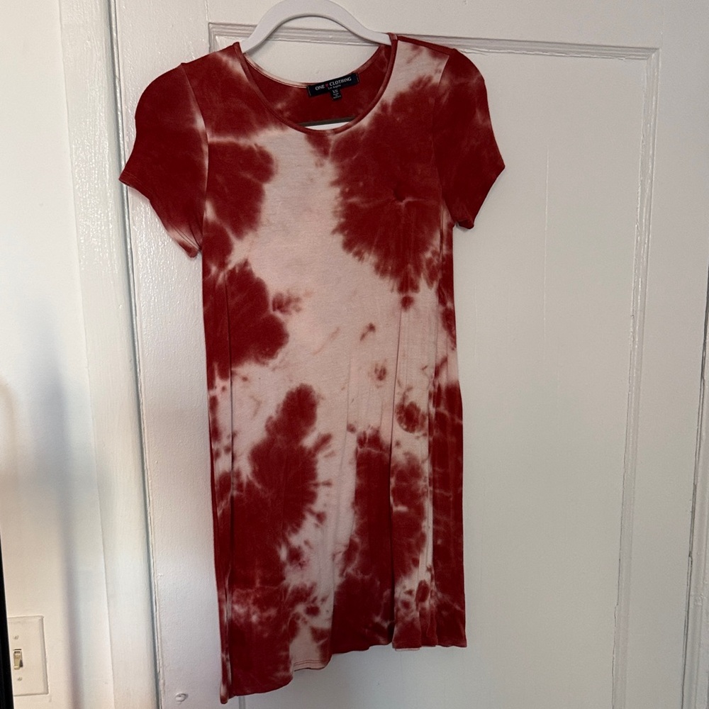 One Clothing Red and White Tie-Dye Mini Dress